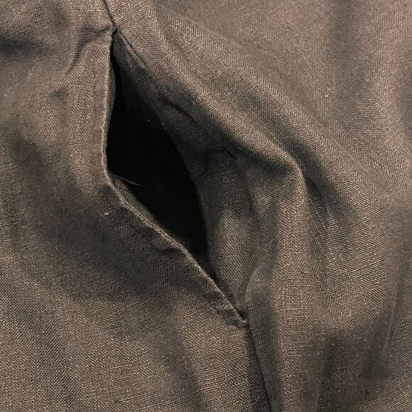 Neiman Marcus Sleeveless Linen Wide Leg Cropped Jumpsuit, Black, L - Picture 7 of 9